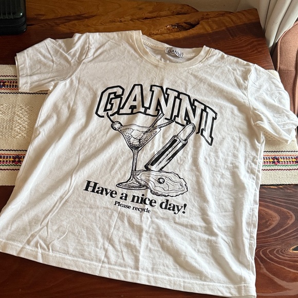 Ganni Tops - Ganni White Graphic Short Sleeve Tee